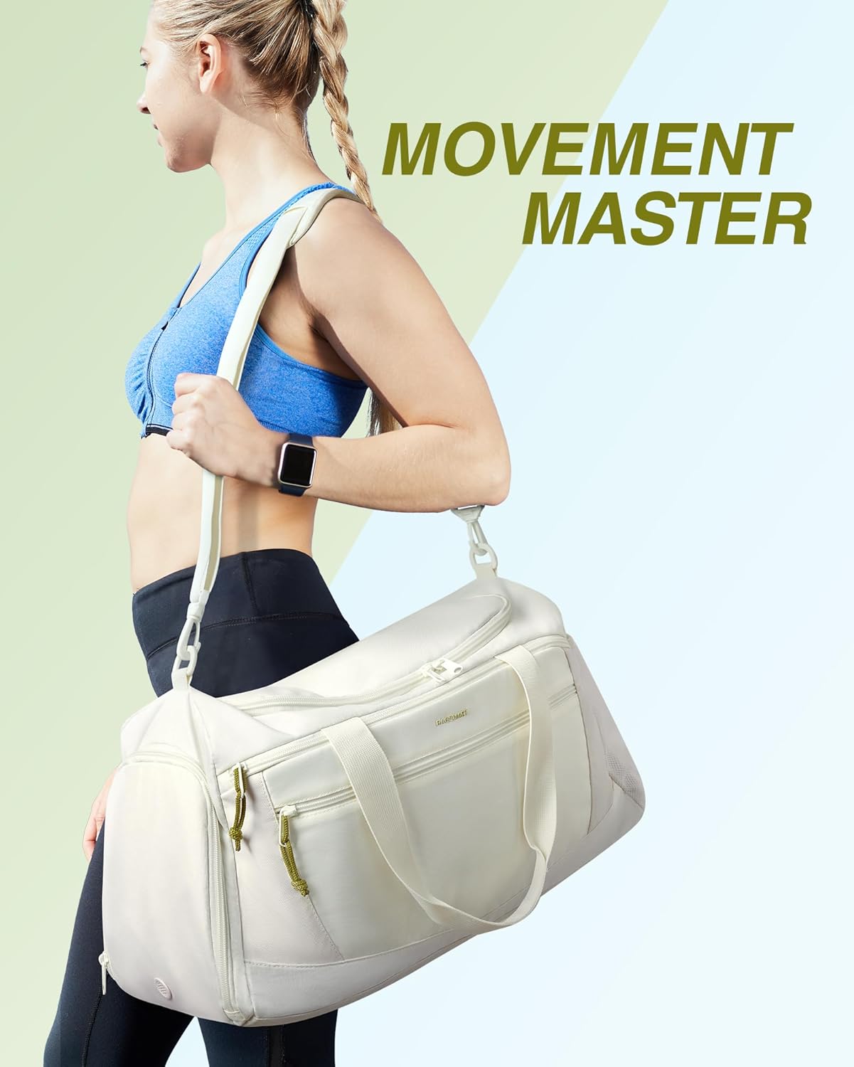 BAGSMART Gym Bag, 31L Sports Travel Duffle Bag With Shoe Compartment, Waterproof Travel Gym Duffel Bag for Men & Women, Carry On Weekender Workout Bag With Strap, Beige
