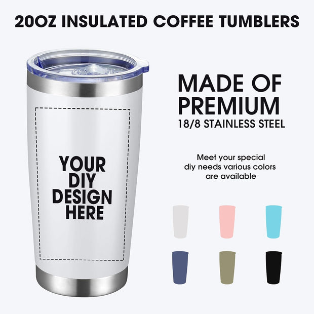 Personalized Custom Tumbler Print in USA 20oz Stainless Steel Coffee Cup with Lid & Straw Double Wall Insulated Tumbler with Colorful Text Logo Photo