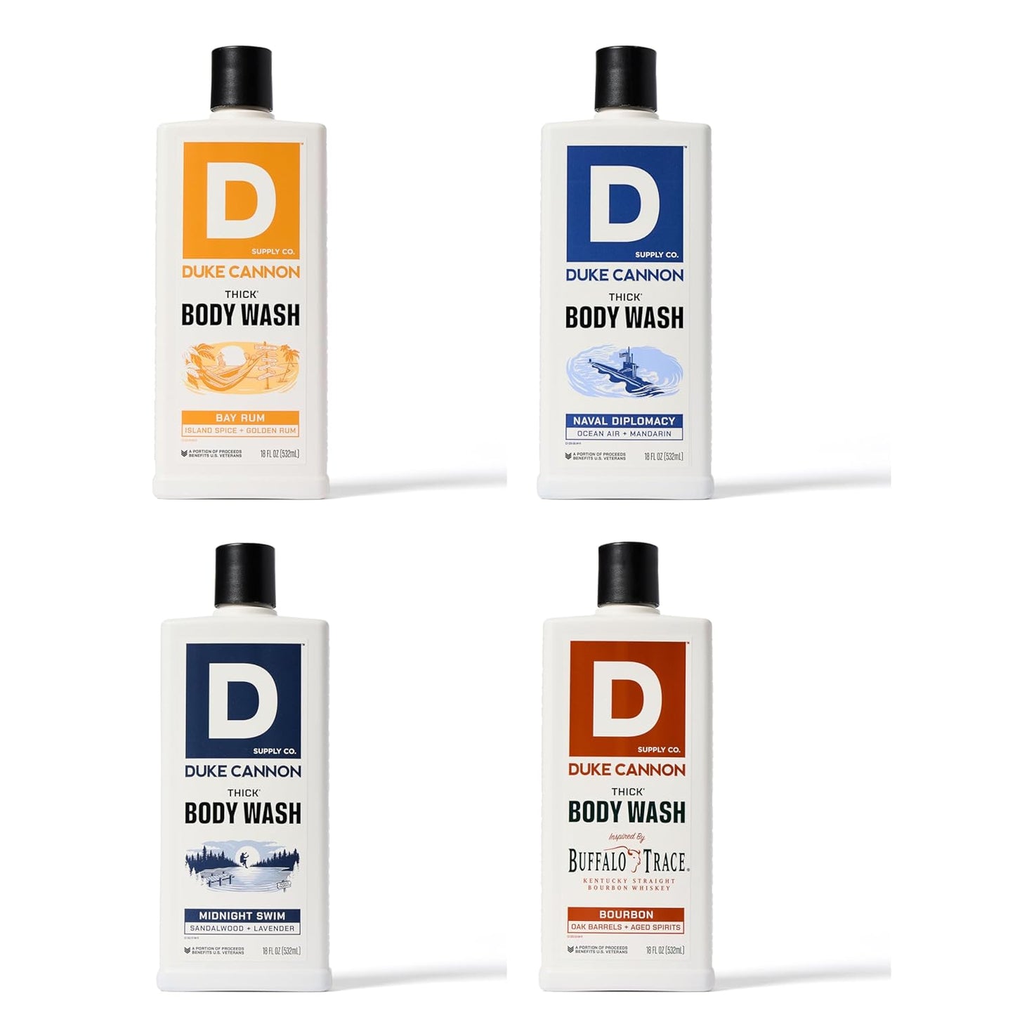 Duke Cannon Supply Co. THICK High-Viscosity Body Wash for Men THICK IN A BOX Variety 4 Pack - Premium Ingredients, Plant-Based Thickeners, Superior Lather, Natural Exfoliate, 17.5 Fl Oz (4 Pack)