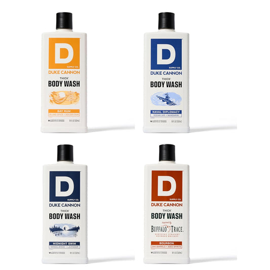 Duke Cannon Supply Co. THICK High-Viscosity Body Wash for Men THICK IN A BOX Variety 4 Pack - Premium Ingredients, Plant-Based Thickeners, Superior Lather, Natural Exfoliate, 17.5 Fl Oz (4 Pack)