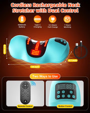 Wireless Heated Neck Stretcher, Cordless Neck Shoulder Cervical Traction Device with 3 Heating Levels, 3 Massager Modes, Timmer for Muscle Relax Hump Corrector