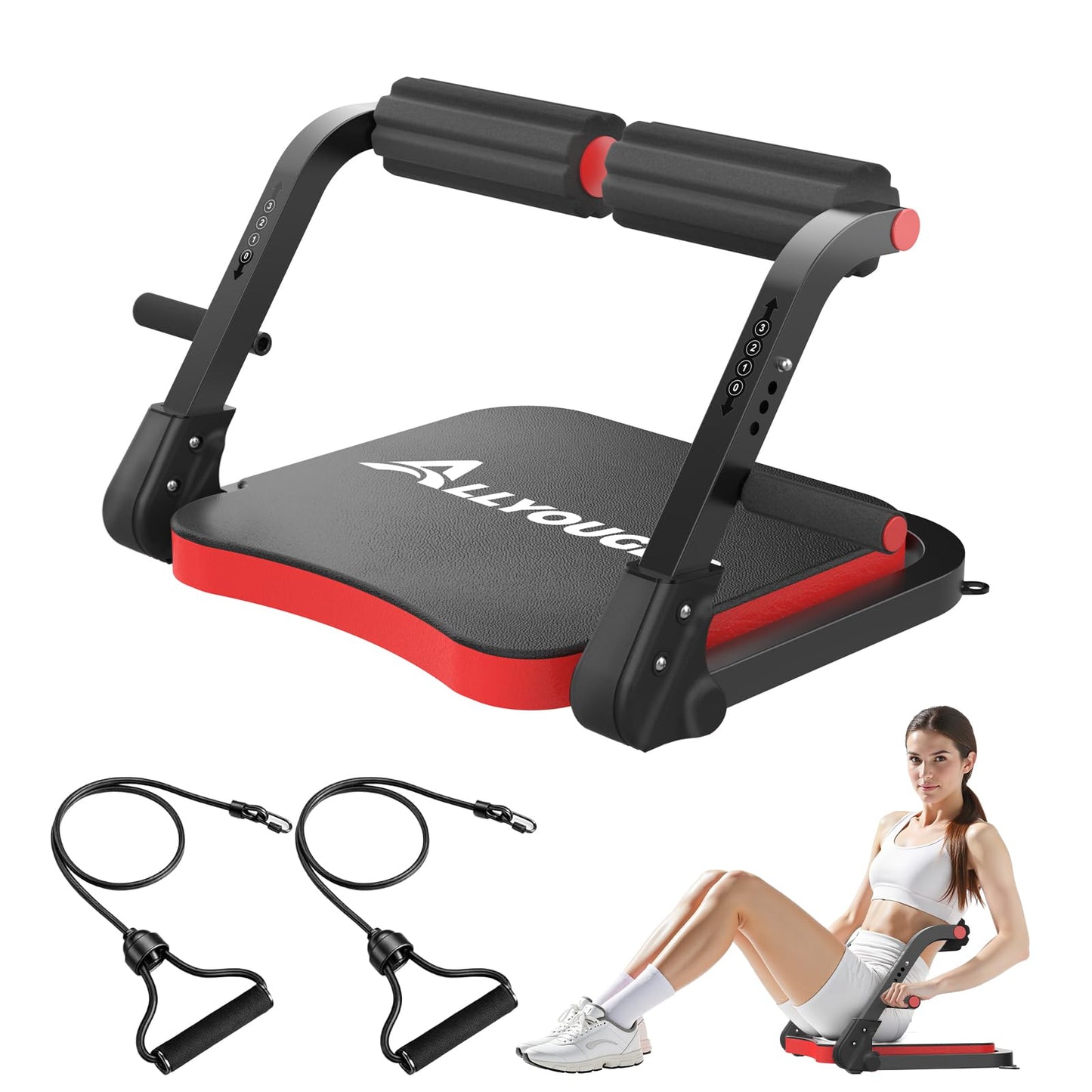 Ab Machine,Sit Up Exercise Equipment&Core Machine, Ab Workout Equipment,Adjustable Ab Trainer with 3 Resistance Levels and Removable Auxiliary Handle,Home Gym Fitness Equipment for All Ages
