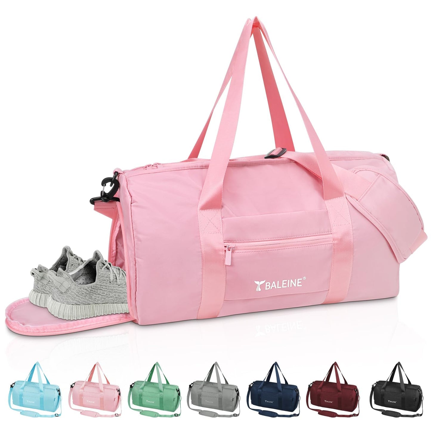BALEINE Gym Duffel Bag for Women and Men, Small for Sports, Gyms and Weekend Getaway, Waterproof Dufflebag with Shoe and Wet Clothes Compartments, Lightweight Carryon Gymbag (Azure)