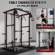 R1-V4 Power Cage Rack, 2000LB Squat Rack with Cable Crossover System, Multi-Function Weight Cage, Home Gym Workout Machine with More Training Attachments