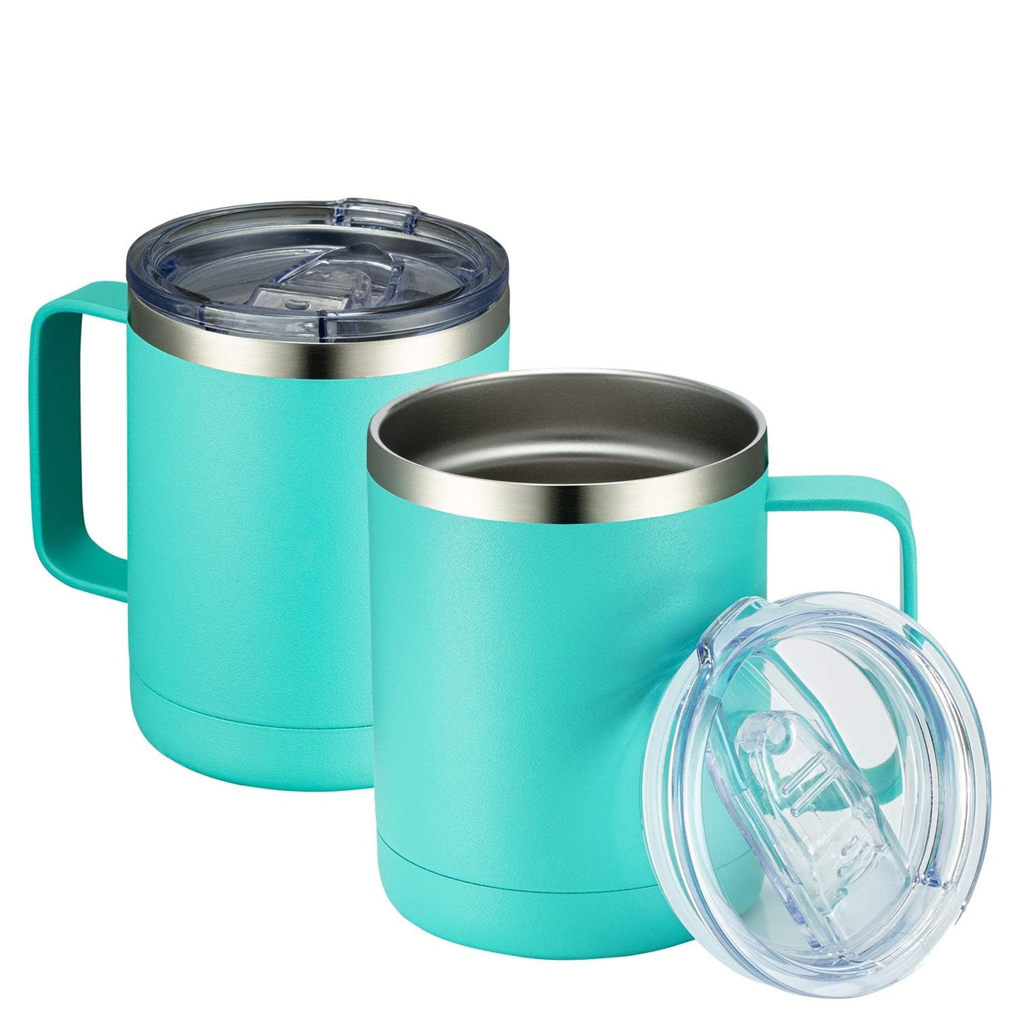 MEWAY 12oz Coffee Mug With Handle and Sliding Lid,Stainless Steel Travel Tumbler Cup with Handle,Double Wall Vacuum Insulated Camping Cup for Hot & Cold Drinks Tea (Purple,Set of 1)
