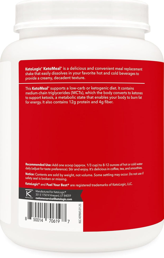 KetoLogic Keto Meal Replacement Shake Powder for Optimal Results + MCT Oil + Grass-Fed Whey - Perfectly Formulated Macros for Ketosis - 20 Servings - Chocolate