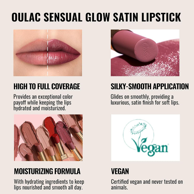 Oulac Beige Lipsticks for Women, Pale Nude Matte Lip Base, Full Coverage Lip Color, Satin Matte Finish, Cream Texture, Hydrating, Infused with Hyaluronic Acid, Vegan & Clean Beauty 4g SG01 Bare