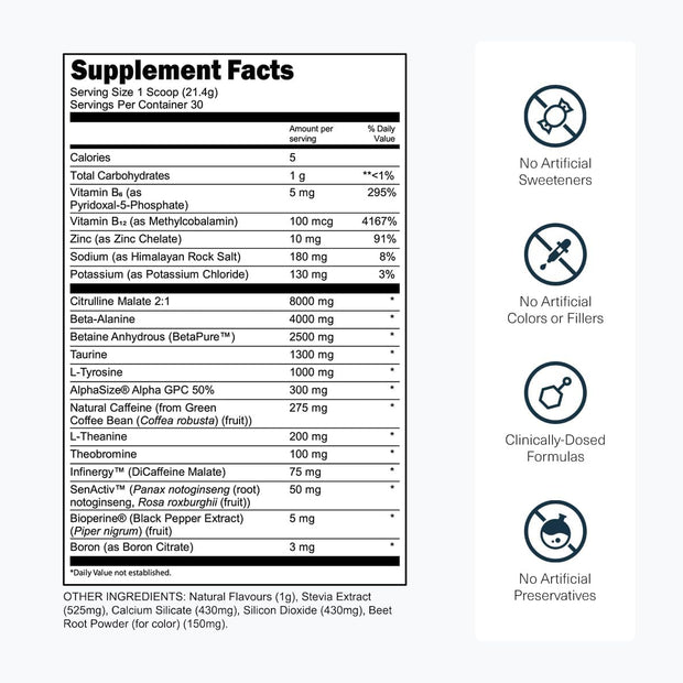 Transparent Labs Bulk Black Pre Workout - Clinically Dosed, Sugar Free Preworkout for Men and Women with Beta Alanine Powder, Citrulline Malate, & Caffeine - 30 Servings, Cherry Kiwi