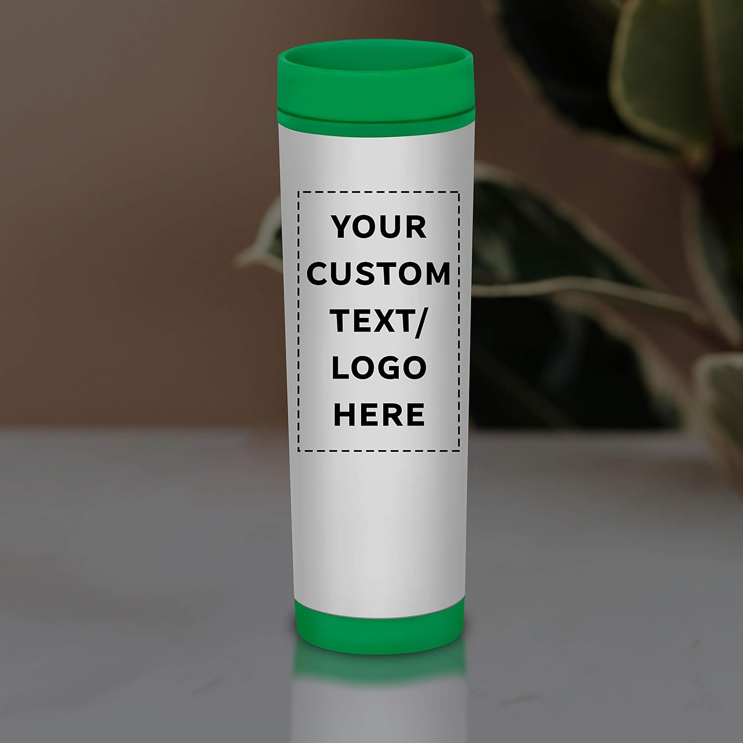Custom Slim Color Top Stainless Steel Travel Mug 16 oz. Set of 10, Personalized Bulk Pack - Perfect for Coffee, Soda, Other Hot & Cold Beverages - Green