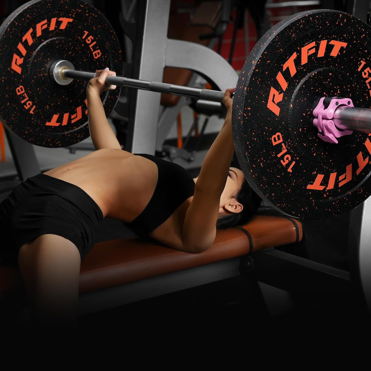 RitFit Bumper Plates, Colored Fleck-Rubber Weight Plates with Steel Insert, 2-inch Olympic Weight Plates for Weight Lifting and Strength Training, 370LB set
