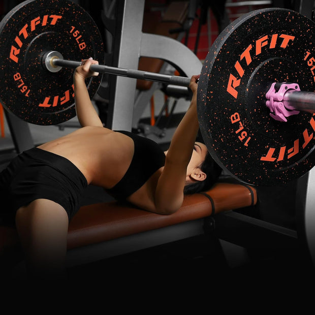 RitFit Bumper Plates, Colored Fleck-Rubber Weight Plates with Steel Insert, 2-inch Olympic Weight Plates for Weight Lifting and Strength Training, 370LB set