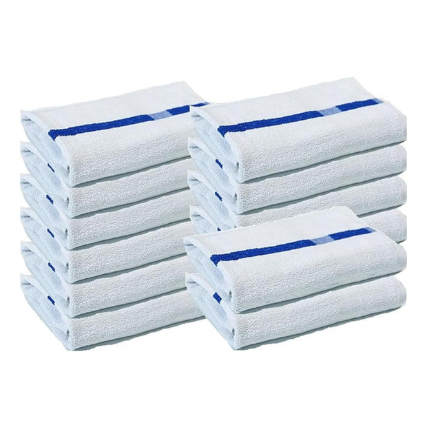 Towels N More 24x48 Soft Poolside Towels 6 Large Super Absorbent White Pool Towel with Blue Center Stripe for Home Pool Spa Gym Hotel Motel as Bath Towels