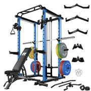 RitFit Multi-Function Squat Rack Power Cage PPC03 with Cable Crossover System, 1000LBS Capacity Power Rack and Packages with Optional Weight Bench, Barbell Weight Set, for Garage Workout & Home Gym