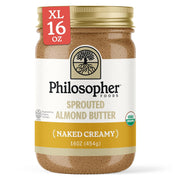 Philosopher Foods - Naked Creamy Organic Sprouted Almond Butter - 16 oz - Stone Ground Regenerative Organic Creamy Almond Nut Butter No Sugar Added