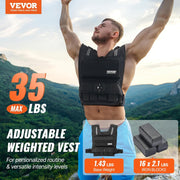 VEVOR Adjustable Weighted Vest, 11-20lb/20-32lbs/35lbs/40lbs Weight Vest with 6 Ironsand Weights and Reflective Stripe, Workout Equipment for Strength Training Running Jogging