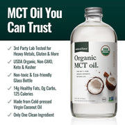 Natural Force Organic MCT Oil – Pure Glass Bottle – Made from 100% Cold Pressed Virgin Coconut Oil + Certified Keto, Paleo, Kosher, Vegan & Non-GMO – Lab Tested for Quality and Purity - 16 Ounce