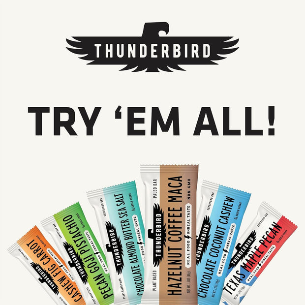 Thunderbird Bars Energy Snack, Gluten-Free with Protein, Healthy Real Food, Vegan Paleo Non-GMO, No Added Sugar, Chocolate Almond Butter Sea Salt Flavor (6 Count, 1.7 oz. Bars)