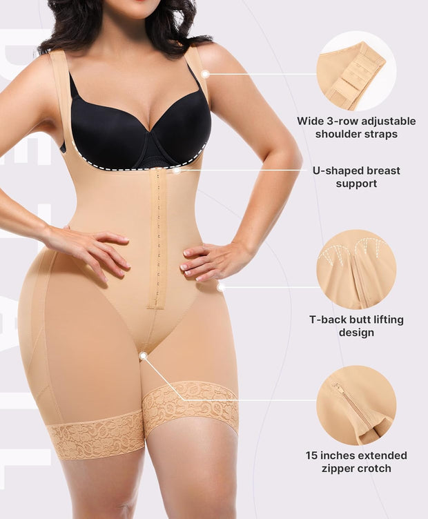 SHAPELLX Fajas Colombianas Shapewear for Women Tummy Control Post Partum Faja Body Shaper Butt Lifting with Zipper Crotch