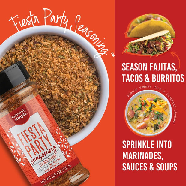 Tastefully Simple Fiesta Party Mexican Seasoning for Tacos, Fajitas, Enchiladas, Dips, and More, Clean, Keto, and Paleo, No MSG or Gluten Ingredients, 5.5 oz