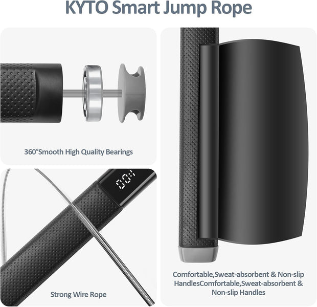 KYTO Smart Jump Rope, High Speed Jump Rope with Counter, Workout Jumping Rope with Steel Ball Bearings, Adjustable Length Speed Skipping Rope, Skipping Rope with App, Fitness Gifts for Adults, Kids