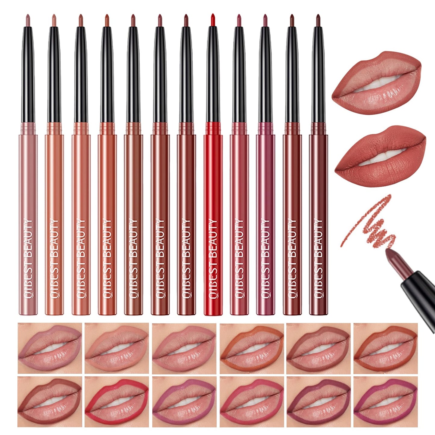QiBest 7Pcs Matte Liquid Lipstick + 1Pcs Lip Plumper Makeup Set Kit, Pigmented Long Lasting Lip Gloss Set, Velvet Waterproof Halloween Lip Makeup Valentine's Gift Sets for Girls and Women