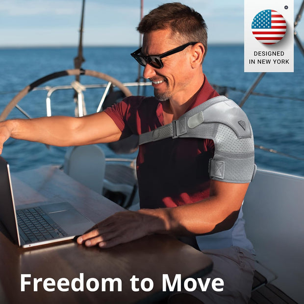 Shoulder Brace - Support & Injury Prevention Brace- Joint Pain Releaser- Shoulder Compression Wrap Strap - Adjustable Injury Accessories for Shoulders - Premium Quality Strap by FIGHTECH (Pink, L-XL)