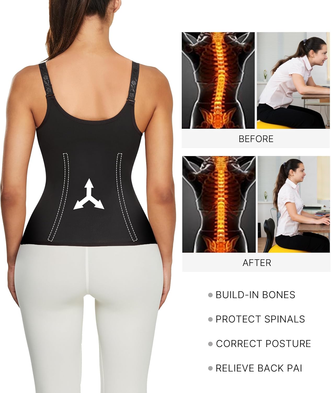 Nebility Waist Trainer for Women Corset Shapewear with Zipper Women's Waist Cincher Tank Top with Adjustable Straps