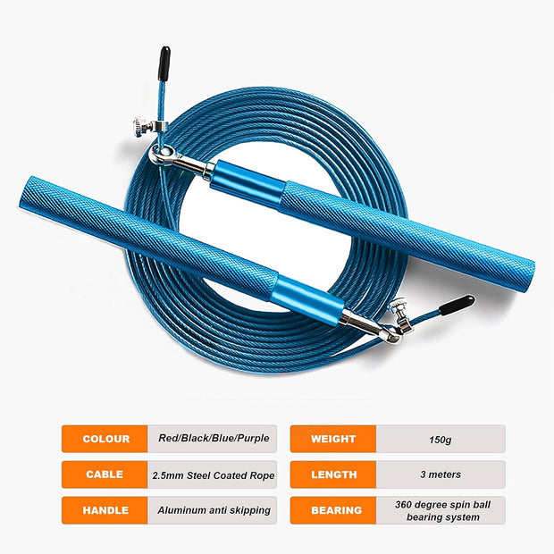 Speed Jump Rope - 360° Swivel Ball Bearing - Adjustable steel coated rope-Aluminum Anti Skipping Handle -Fitness Training Boxing Sports Exercises -Suitable for Kids and Adults