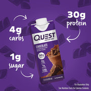 Quest Nutrition Ready To Drink Chocolate Protein Shake, 30g Protein, 4g Net Carbs, Gluten Free, Keto Friendly, 11 fl oz - Pack of 12
