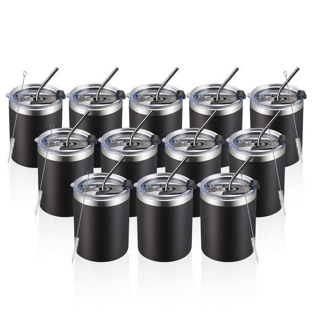 MEWAY 12oz/8 Pack Coffee Mug With Lid, Insulated Stainless Steel Reusable Coffee Cup, Double Wall Durable Coffee Mug, Powder Coate，For Coffee, Beer, Home, Office(MIX,8 Pack)