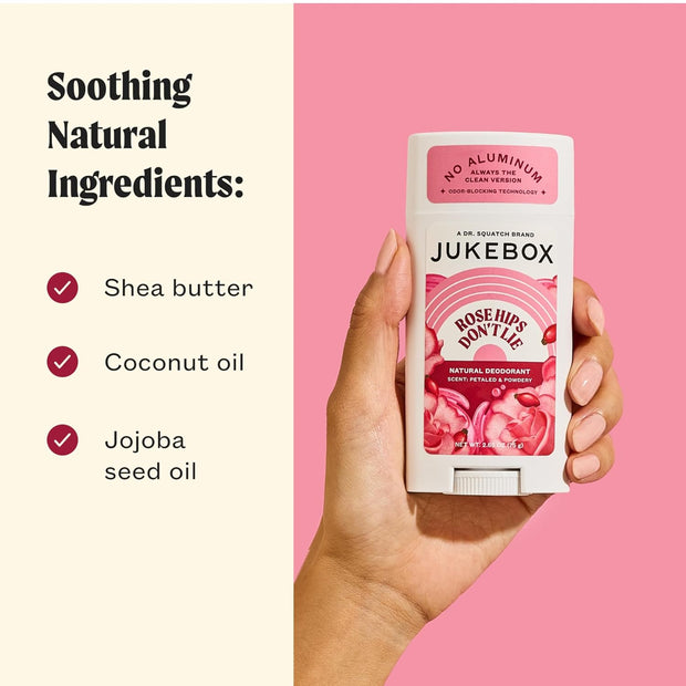 JUKEBOX Natural Deodorant for Women 3 Pack Sampler Gift Pack–Lavender Fields Forever, Rose Hips Don't Lie, Vanilla on Vinyl
