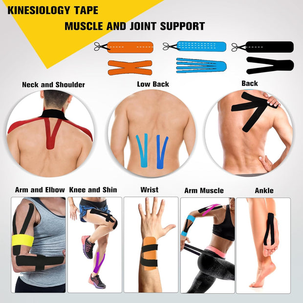 Kinesiology Tape Precut 3 Rolls, Athletic Sports Tape for Muscle Joints Support, 60 Strips for Knee Ankle Shoulder Wrist, Latex Free and Water Resistant, Pink