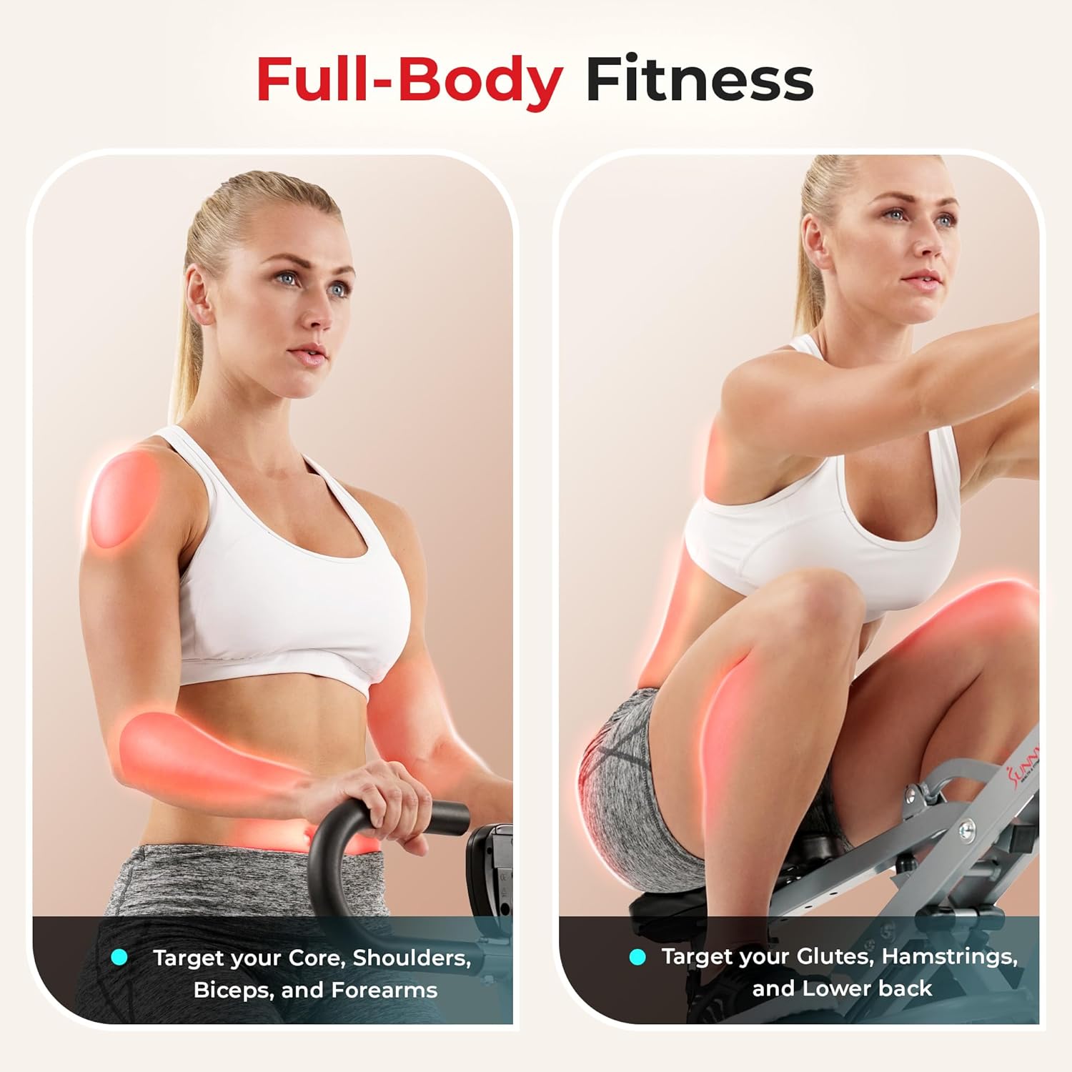 Sunny Health & Fitness Row-N-Ride Squat Assist Trainer, Foldable & Easy Setup Exercise w/Adjustable Resistance, Home Training Machine for Arm, Glute & Leg Workout, Optional Free SunnyFit App Connect