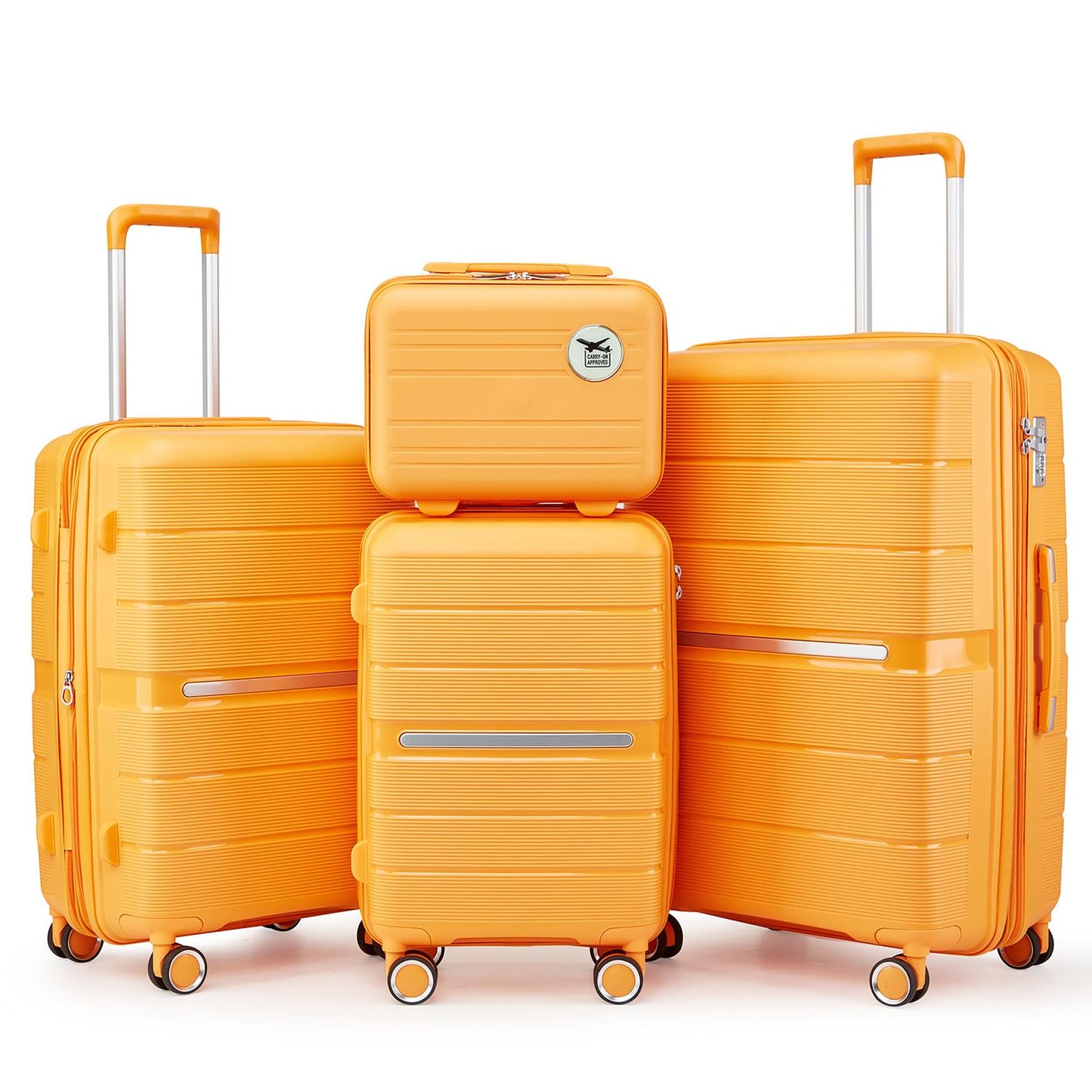 4-Piece Expandable Hardshell Luggage Set with TSA Lock (14/20/24/28) - Lightweight PP Suitcases, 360° Silent Spinner Wheels and Durable 100LB Handle for Air Travel (Peacock Blue)
