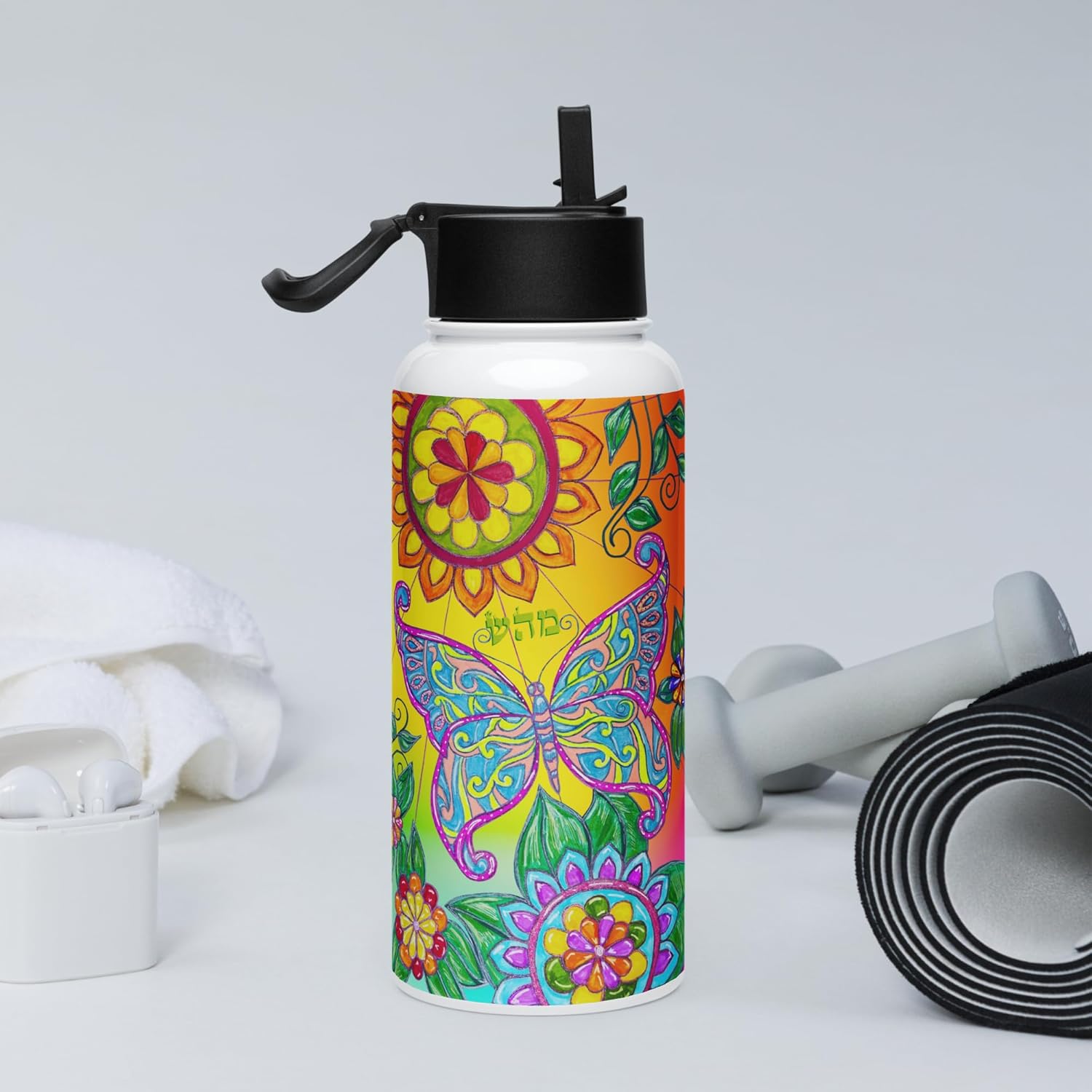 Insulated Stainless Steel Water Bottle with Straw, BPA-Free Sports Water Bottle, Great for Travel, 32 Oz, Very, Very, Colorful, Healing-05