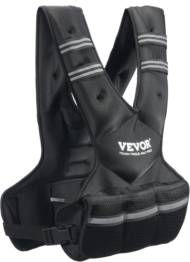 VEVOR Adjustable Weighted Vest, 11-20lb/20-32lbs/35lbs/40lbs Weight Vest with 6 Ironsand Weights and Reflective Stripe, Workout Equipment for Strength Training Running Jogging