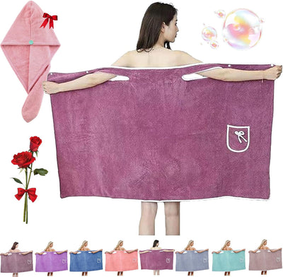 Plus Size Women's Wearable Shower Skirt, Plus Size Coral Fleece Absorbent Bath Skirt Bath Wraps, Water Absorption, 2-Button Design Adjustable Closure, Soft Friendly (Purple,Large)