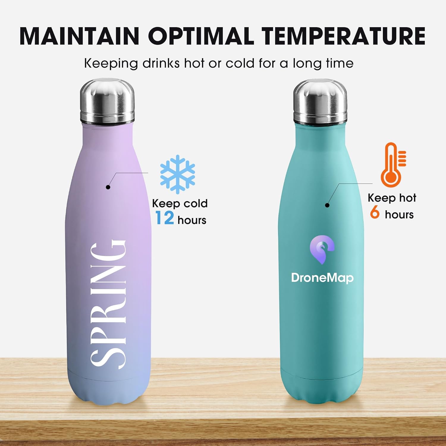 Personalized Custom Water Bottles Print in USA 17oz 12 Pcs Stainless Steel Double Wall Insulated Leakproof Cups With Colorful Text Logo for Sports Outdoors