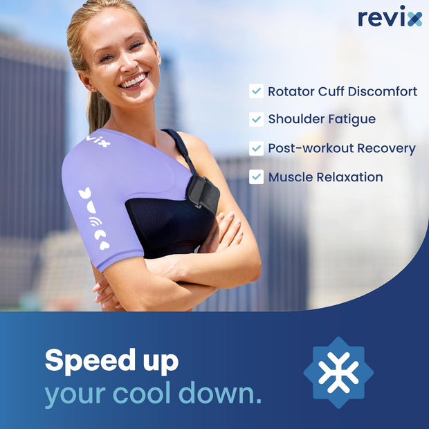 REVIX Shoulder Ice Pack Wrap for Rotator Cuff and Arm, Reusable Gel Cold Wrap with Compression for Targeted Area, Soothing Discomfort & Fatigue, Easy to Put On & Take Off, Flexible Fit for Men & Women
