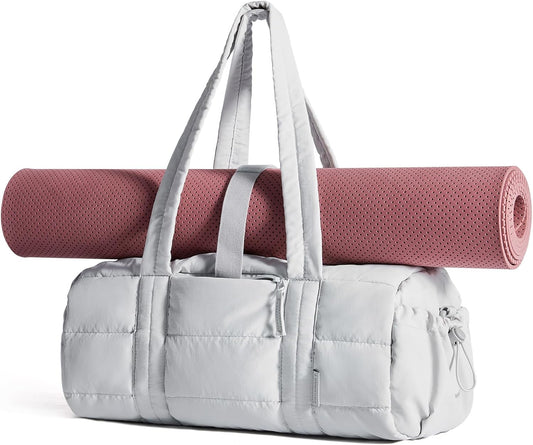 BAGSMART Reiki Gym Bag for Women, Yoga Mat Duffle Bag with Wet & Dry Pocket, Quilted Sports Bag for Weekend/Swimming, Lavender Gray