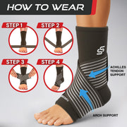 Sleeve Stars Ankle Brace for Women & Men, Ankle Wrap for Sprain, Compression Sleeve for Plantar Fasciitis Relief, Easy Customizable Support: w/ Removable Strap (Single/M:10"-12"/Black)