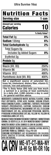 Monster Energy Drink, Ultra Sunrise, 16 Fl Oz (Pack Of 10)