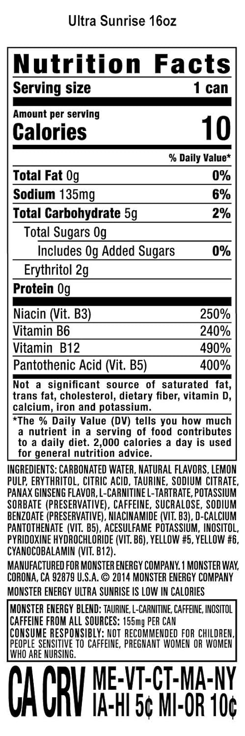 Monster Energy Drink, Ultra Sunrise, 16 Fl Oz (Pack Of 10)