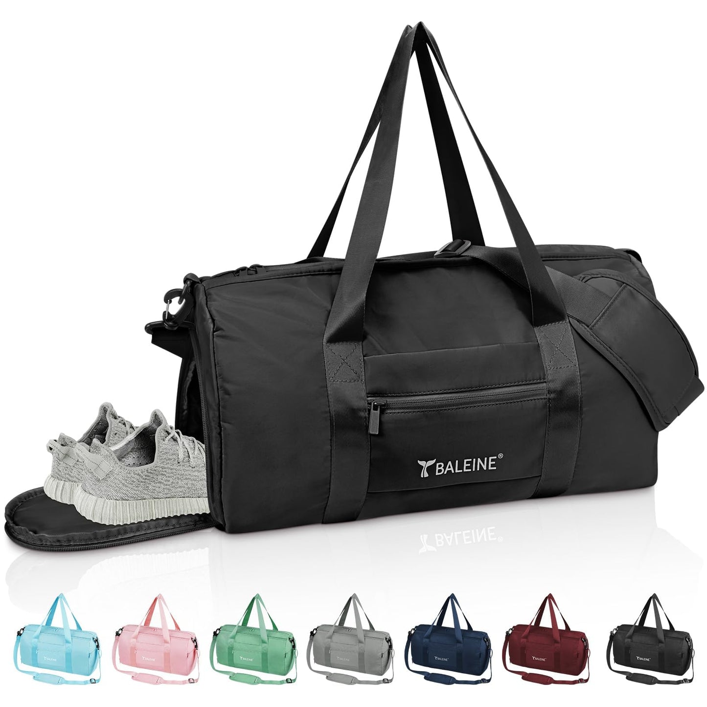 BALEINE Gym Duffel Bag for Women and Men, Small for Sports, Gyms and Weekend Getaway, Waterproof Dufflebag with Shoe and Wet Clothes Compartments, Lightweight Carryon Gymbag (Azure)
