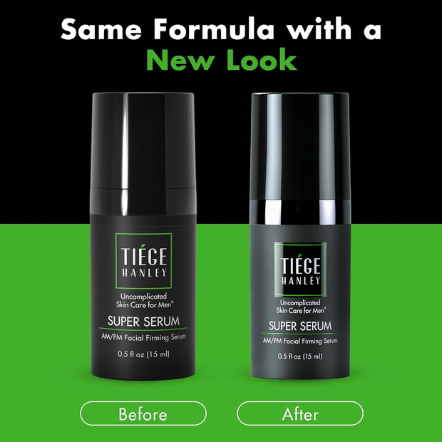 Tiege Hanley Anti-Aging Face Serum, SUPER SERUM (2-Pack) - Skin Tightening Facial Serum for Men - Mens Serum For Face with Sodium Hyaluronate & Retinyl Palmitate for Smoother & Tighter Skin, 0.5 Fl Oz