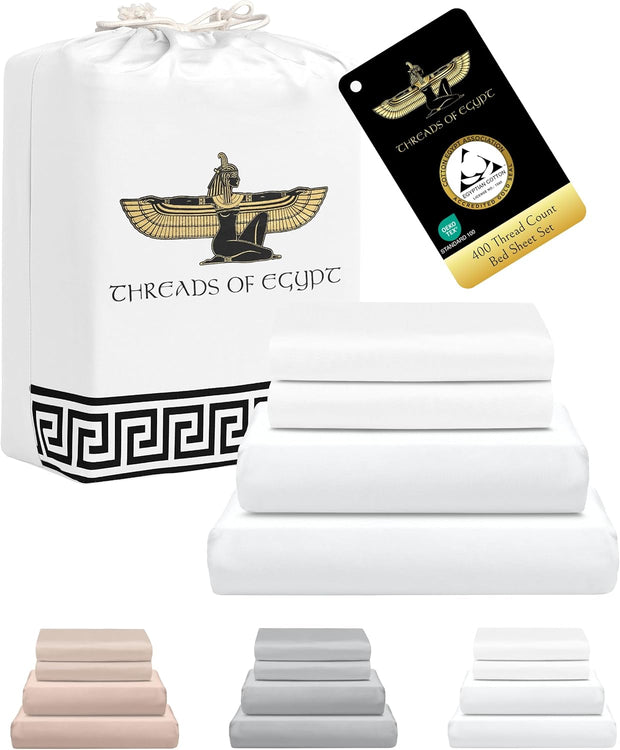 100% Egyptian Cotton Sheets King Size | 400 Thread Count | CEA Gold Seal Certified | Ultra Soft | Cooling for Hot Sleepers | 18" Deep Pocket | King Size [White]