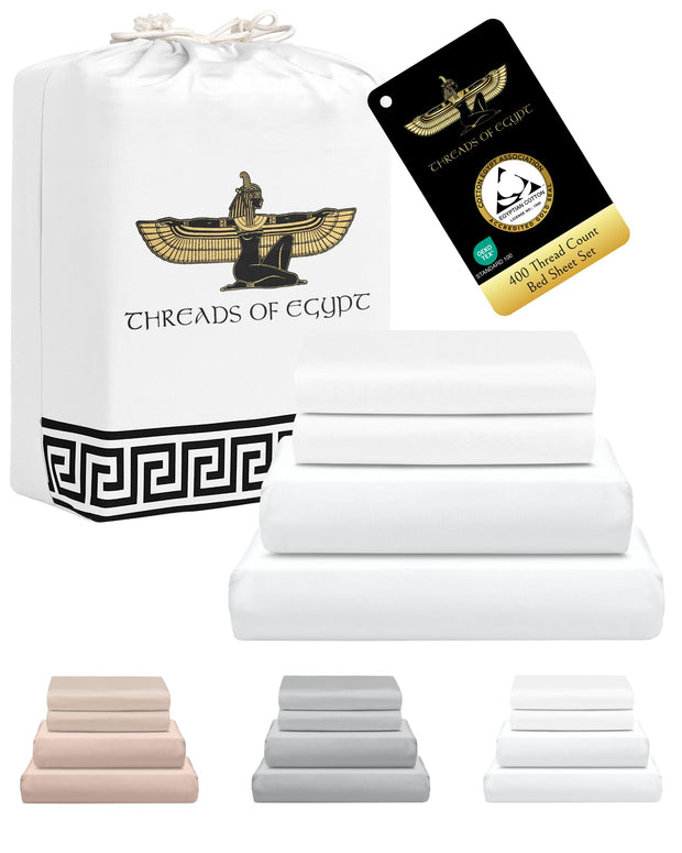 100% Egyptian Cotton Sheets King Size | 400 Thread Count | CEA Gold Seal Certified | Ultra Soft | Cooling for Hot Sleepers | 18" Deep Pocket | King Size [White]
