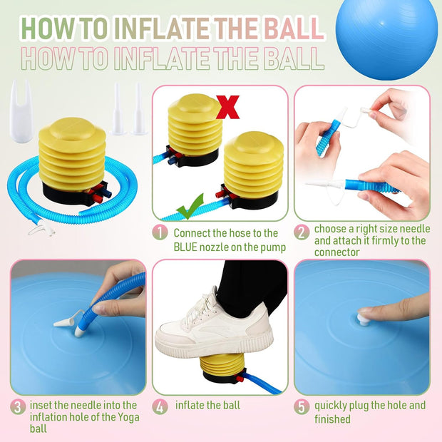 Leyndo 4 Pcs 26 Inch Yoga Exercise Ball Pilates Pregnancy Birthing Fitness Ball with Quick Pump Anti Burst for Improved Posture, Balance, Yoga, Pilates, Training