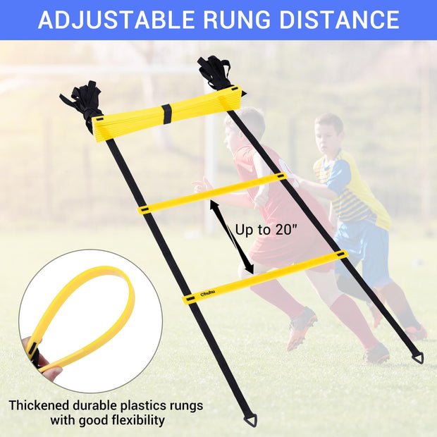 Ohuhu Agility Ladder Speed Training Set 12 Rung 20ft Exercise Ladders with Ground Stakes for Soccer Football Boxing Footwork Sports Fitness Training Ladder with Carry Bag