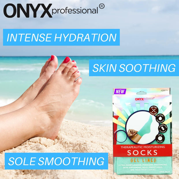 Onyx Professional Gel Moisturizing Socks, One Size Dry Feet Treatment for Women or Men, Hydrating Spa Socks for Dry Feet and Cracked Heel Repair, One Reusable Pair